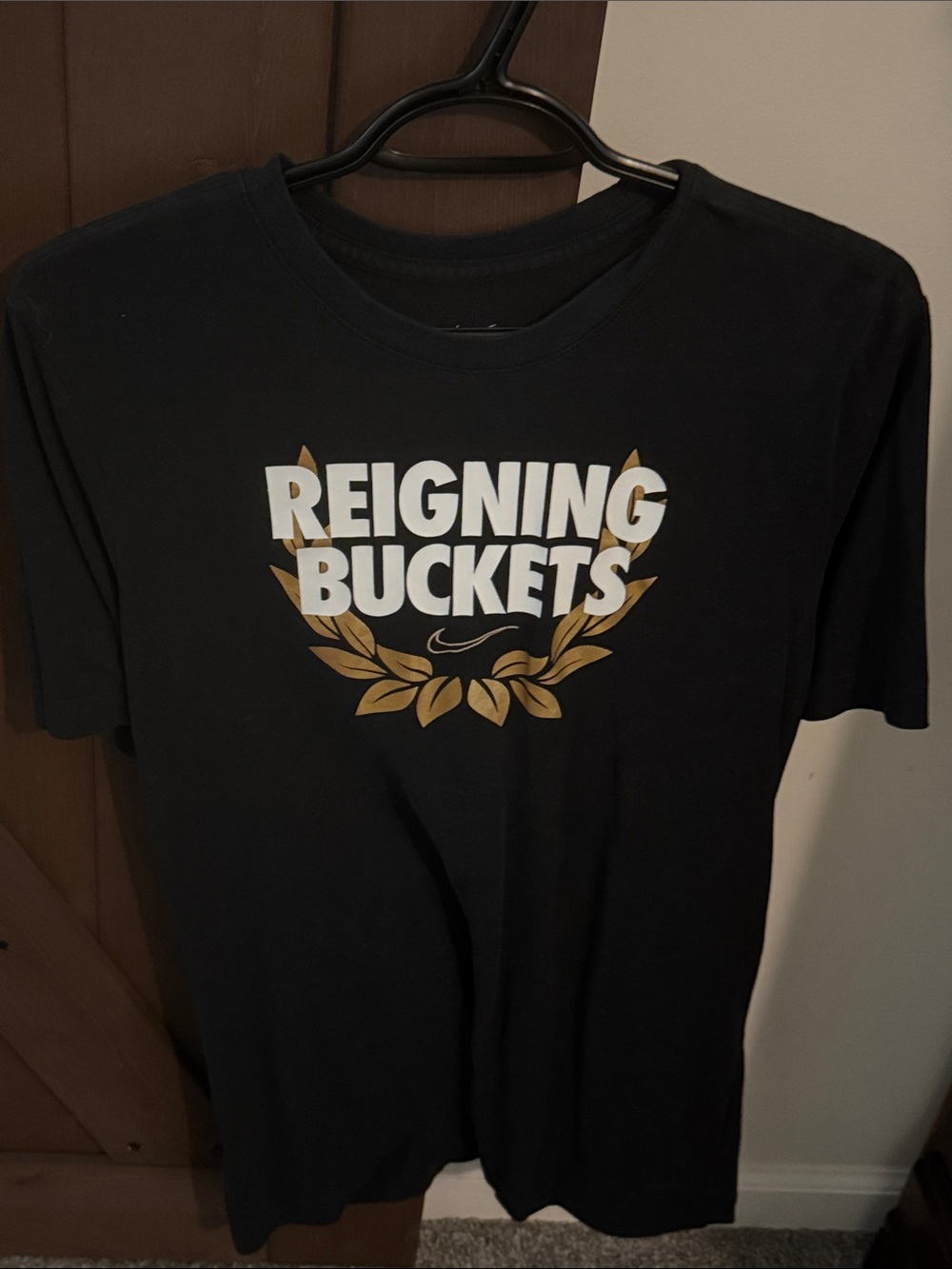 Nike Black Reigning Buckets Short Sleeve Tee with Gold Graphic